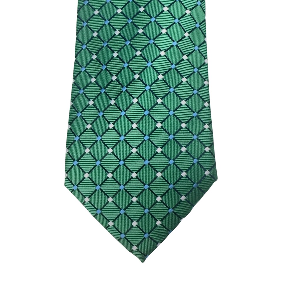 Club Room Tie Mens OS Green Polyester Landon Grid Woven Classic Necktie New